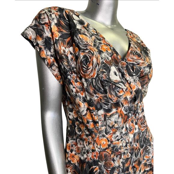 Vintage 1950s Cotton Floral Fall Printed Dress Medium - Picture 2 of 5